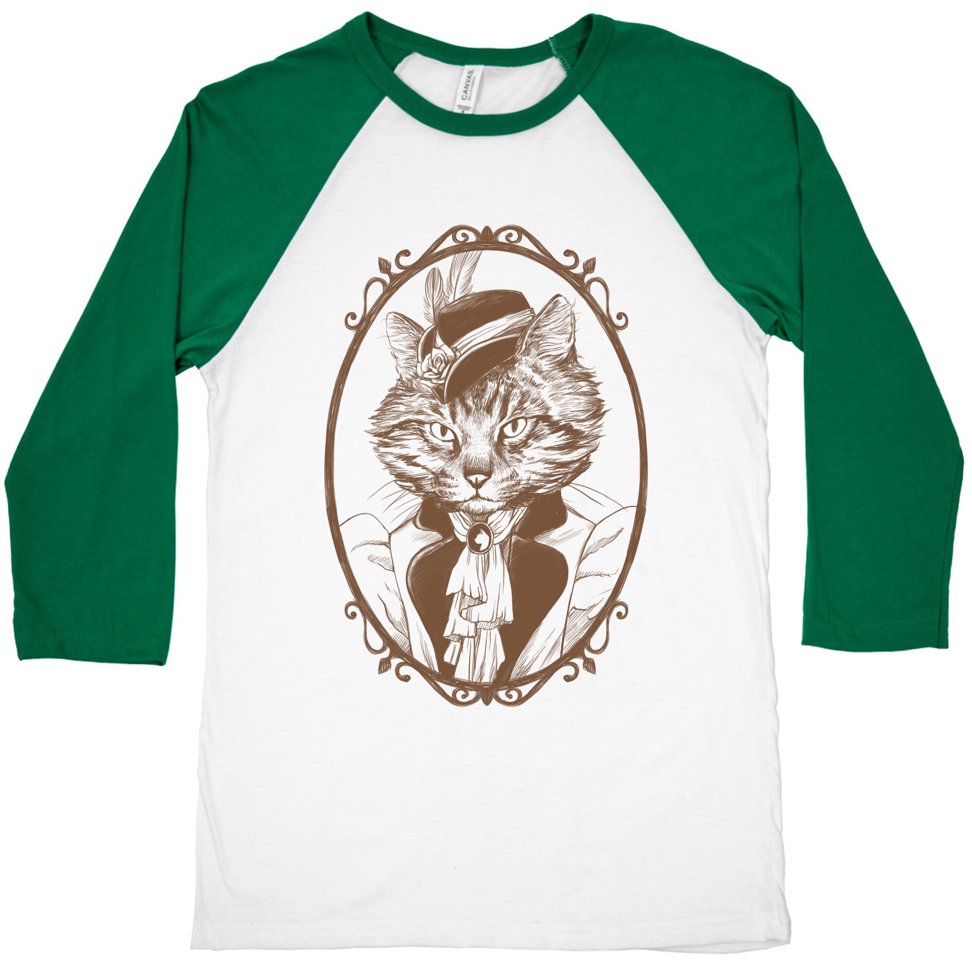 Victorian Portrait of Cat Lady Baseball Tee